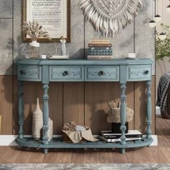 52 in. W Antique Blue Standard Rectangle Wood Console Table by ATHMILE -ATHMILE Sales Store antique blue athmile console tables gz b2w20220845 31 1000 1