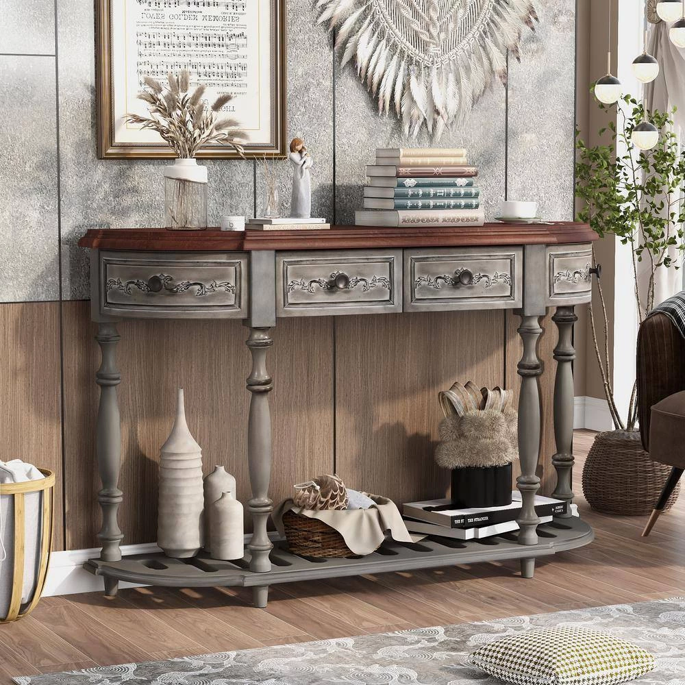 52 in. W Antique Gray Standard Rectangle Wood Console Table by ATHMILE 9 52 in. W Antique Gray Standard Rectangle Wood Console Table by ATHMILE - Image 9