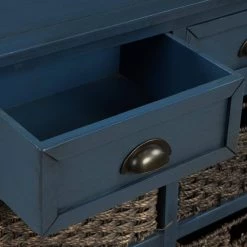 Antique Navy Rustic Storage Cabinet with Two Drawers and Four Classic Rattan Basket by ATHMILE -ATHMILE Sales Store antique navy athmile accent cabinets gz wf193442aam 1f 1000