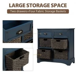 Antique Navy Rustic Storage Cabinet with Two Drawers and Four Classic Rattan Basket by ATHMILE -ATHMILE Sales Store antique navy athmile accent cabinets gz wf193442aam 44 1000