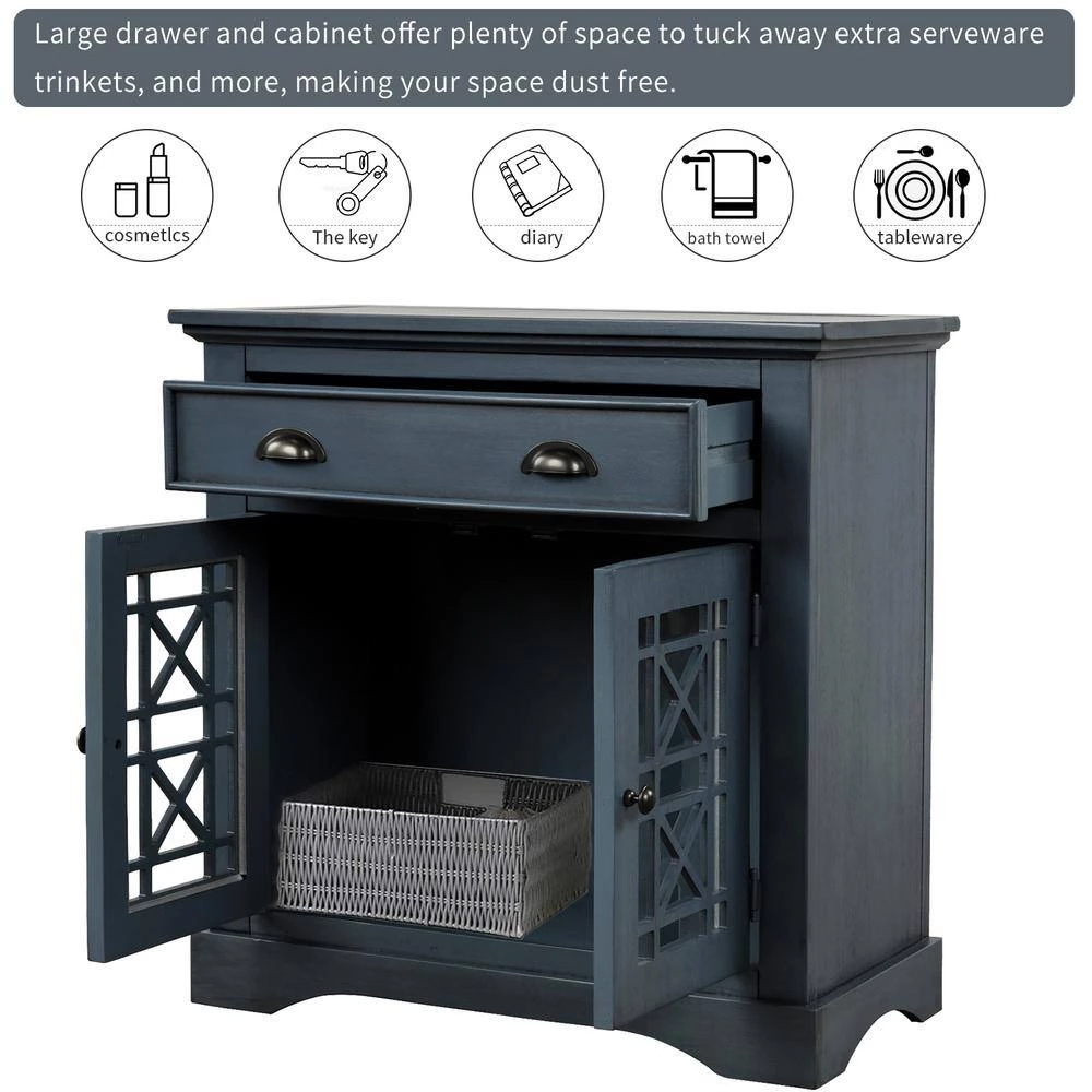 Antique Navy Retro Storage Cabinet with Doors and Big Wood Drawer, Home Office Furniture Storage Chest by ATHMILE 7 Antique Navy Retro Storage Cabinet with Doors and Big Wood Drawer, Home Office Furniture Storage Chest by ATHMILE - Image 7