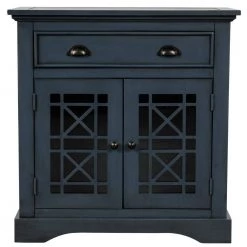 Antique Navy Retro Storage Cabinet with Doors and Big Wood Drawer, Home Office Furniture Storage Chest by ATHMILE