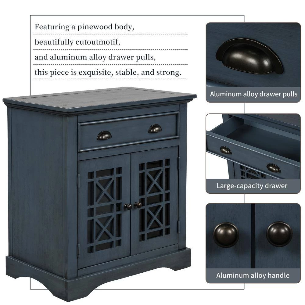 Antique Navy Retro Storage Cabinet with Doors and Big Wood Drawer, Home Office Furniture Storage Chest by ATHMILE 8 Antique Navy Retro Storage Cabinet with Doors and Big Wood Drawer, Home Office Furniture Storage Chest by ATHMILE - Image 8