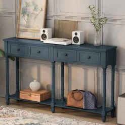 58 in. Antique Navy Standard Rectangle Wood Console Table by ATHMILE 15 58 in. Antique Navy Standard Rectangle Wood Console Table by ATHMILE -ATHMILE Sales Store antique navy athmile console tables gzx b2w20220581 31 1000