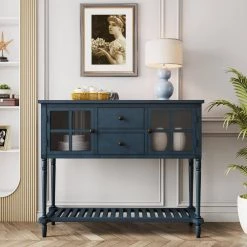 42 in. Antique Navy Standard Rectangle Wood Console Table with Bottom Shelf by ATHMILE -ATHMILE Sales Store antique navy athmile console tables z gzb2w20221138 31 1000