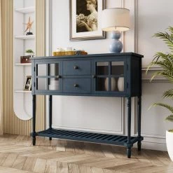 42 in. Antique Navy Standard Rectangle Wood Console Table with Bottom Shelf by ATHMILE -ATHMILE Sales Store antique navy athmile console tables z gzb2w20221138 fa 1000