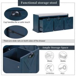 Antique Navy Storage Bench 43 in. L x 15.7 in. W x 20 in. H by ATHMILE 13 Antique Navy Storage Bench 43 in. L x 15.7 in. W x 20 in. H by ATHMILE -ATHMILE Sales Store antique navy athmile dining benches gz b2w20221207 1f 1000