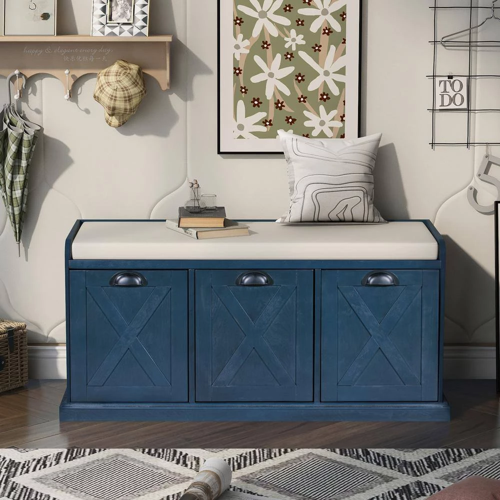 Antique Navy Storage Bench 43 in. L x 15.7 in. W x 20 in. H by ATHMILE 9 Antique Navy Storage Bench 43 in. L x 15.7 in. W x 20 in. H by ATHMILE - Image 9