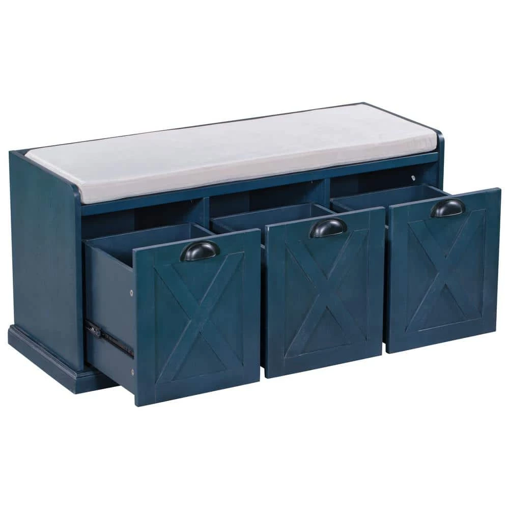 Antique Navy Storage Bench 43 in. L x 15.7 in. W x 20 in. H by ATHMILE 1 Antique Navy Storage Bench 43 in. L x 15.7 in. W x 20 in. H by ATHMILE