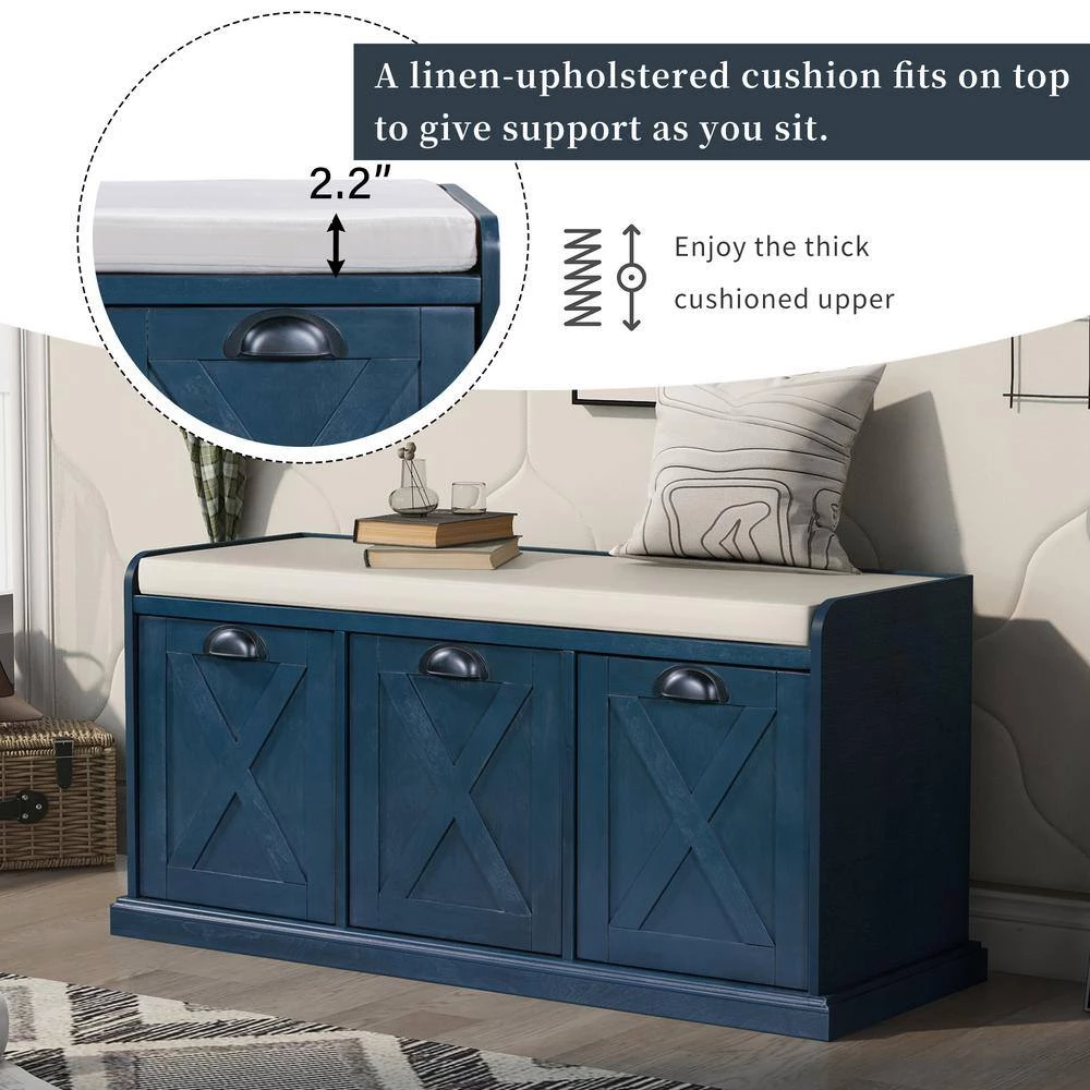 Antique Navy Storage Bench 43 in. L x 15.7 in. W x 20 in. H by ATHMILE 7 Antique Navy Storage Bench 43 in. L x 15.7 in. W x 20 in. H by ATHMILE - Image 7