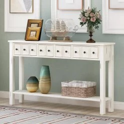 60.03 in. W White Standard Rectangle Wood Console Table by ATHMILE -ATHMILE Sales Store antique white athmile console tables gz b2w20221370 31 1000