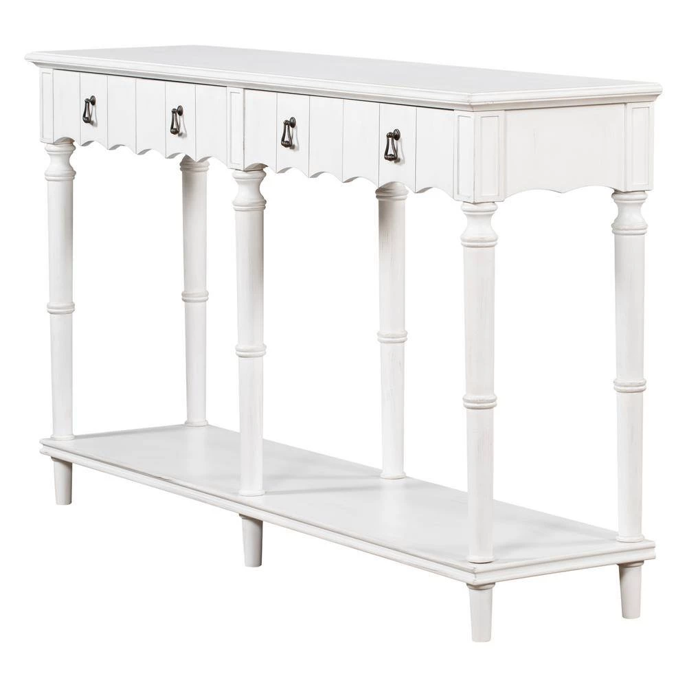 63 in. Antique White Standard Rectangle Wood Console Table with 4 Drawers and 1 Shelf by ATHMILE 5 63 in. Antique White Standard Rectangle Wood Console Table with 4 Drawers and 1 Shelf by ATHMILE - Image 5