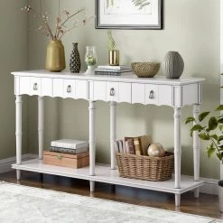 63 in. Antique White Standard Rectangle Wood Console Table with 4 Drawers and 1 Shelf by ATHMILE 12 63 in. Antique White Standard Rectangle Wood Console Table with 4 Drawers and 1 Shelf by ATHMILE -ATHMILE Sales Store antique white athmile console tables gz b2w20222072 4f 1000