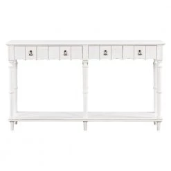 63 in. Antique White Standard Rectangle Wood Console Table with 4 Drawers and 1 Shelf by ATHMILE