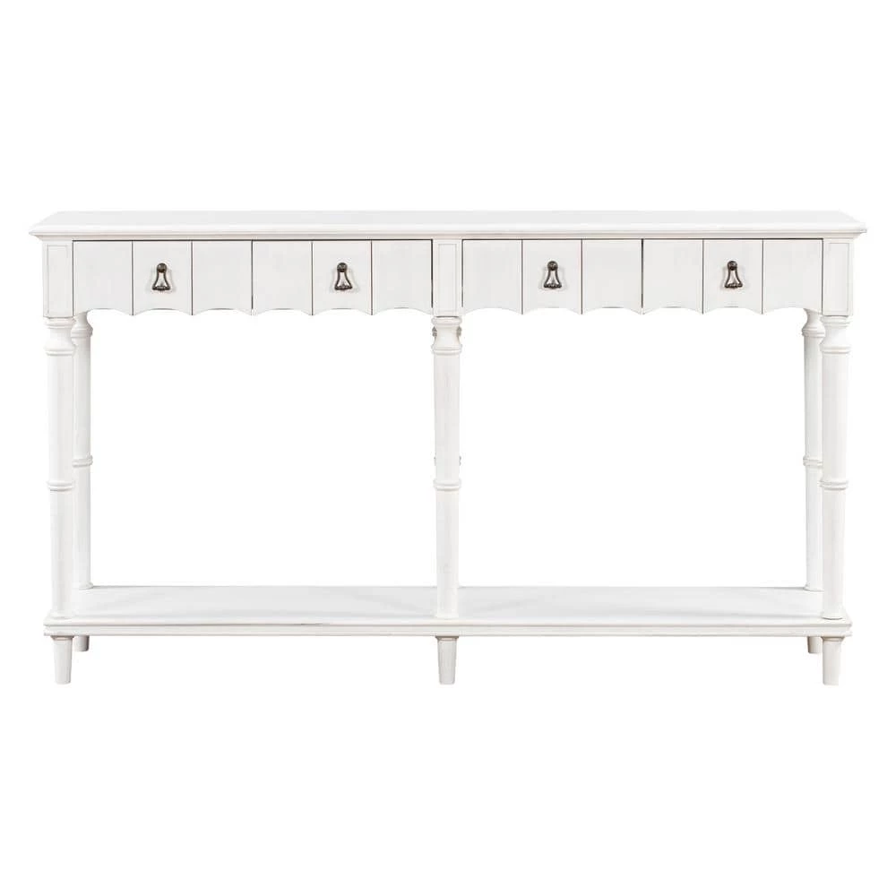 63 in. Antique White Standard Rectangle Wood Console Table with 4 Drawers and 1 Shelf by ATHMILE 1 63 in. Antique White Standard Rectangle Wood Console Table with 4 Drawers and 1 Shelf by ATHMILE