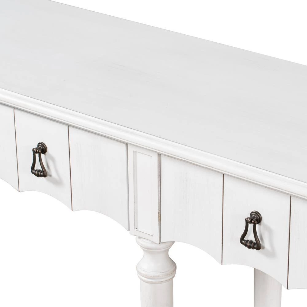 63 in. Antique White Standard Rectangle Wood Console Table with 4 Drawers and 1 Shelf by ATHMILE 7 63 in. Antique White Standard Rectangle Wood Console Table with 4 Drawers and 1 Shelf by ATHMILE - Image 7