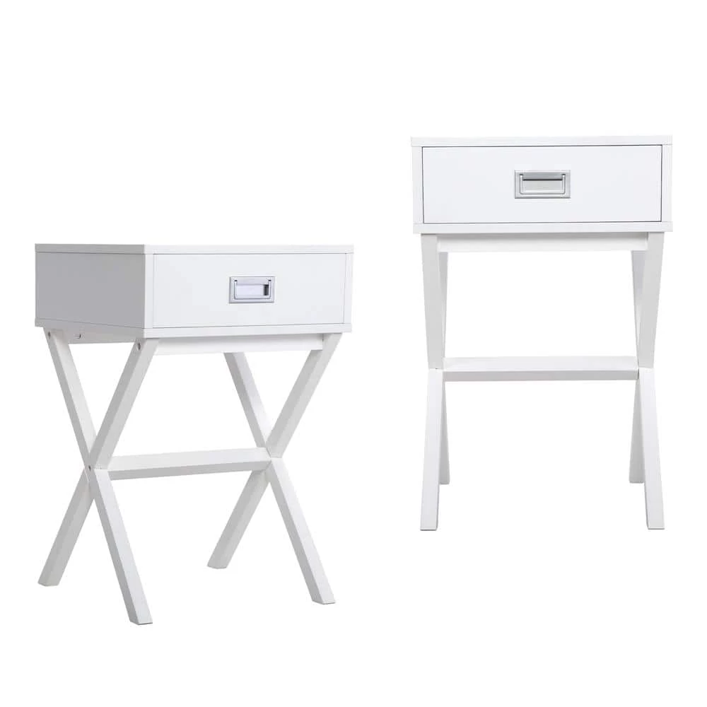 1-Drawer Antique White Nightstand (Set of 2) by ATHMILE 1 1-Drawer Antique White Nightstand (Set of 2) by ATHMILE