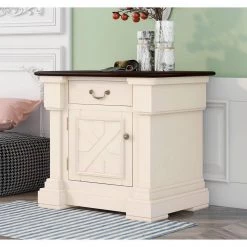 1-Drawers Antique White Nightstand with Charging Ports (23.6"L x 16.7"W x 27.6"H) by ATHMILE -ATHMILE Sales Store antique white athmile nightstands gz b2w20221421 31 1000