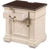 1-Drawers Antique White Nightstand with Charging Ports (23.6"L x 16.7"W x 27.6"H) by ATHMILE