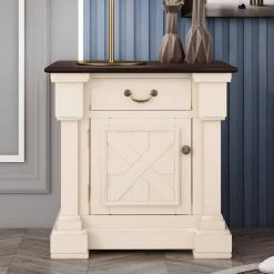 1-Drawers Antique White Nightstand with Charging Ports (23.6"L x 16.7"W x 27.6"H) by ATHMILE -ATHMILE Sales Store antique white athmile nightstands gz b2w20221421 c3 1000