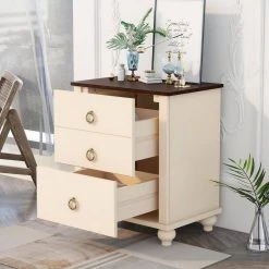2-Drawers Antique White Nightstand 23.62 in. L x 15.75 in. W x 25 in. H by ATHMILE -ATHMILE Sales Store antique white athmile nightstands gz b2w20221611 c3 1000