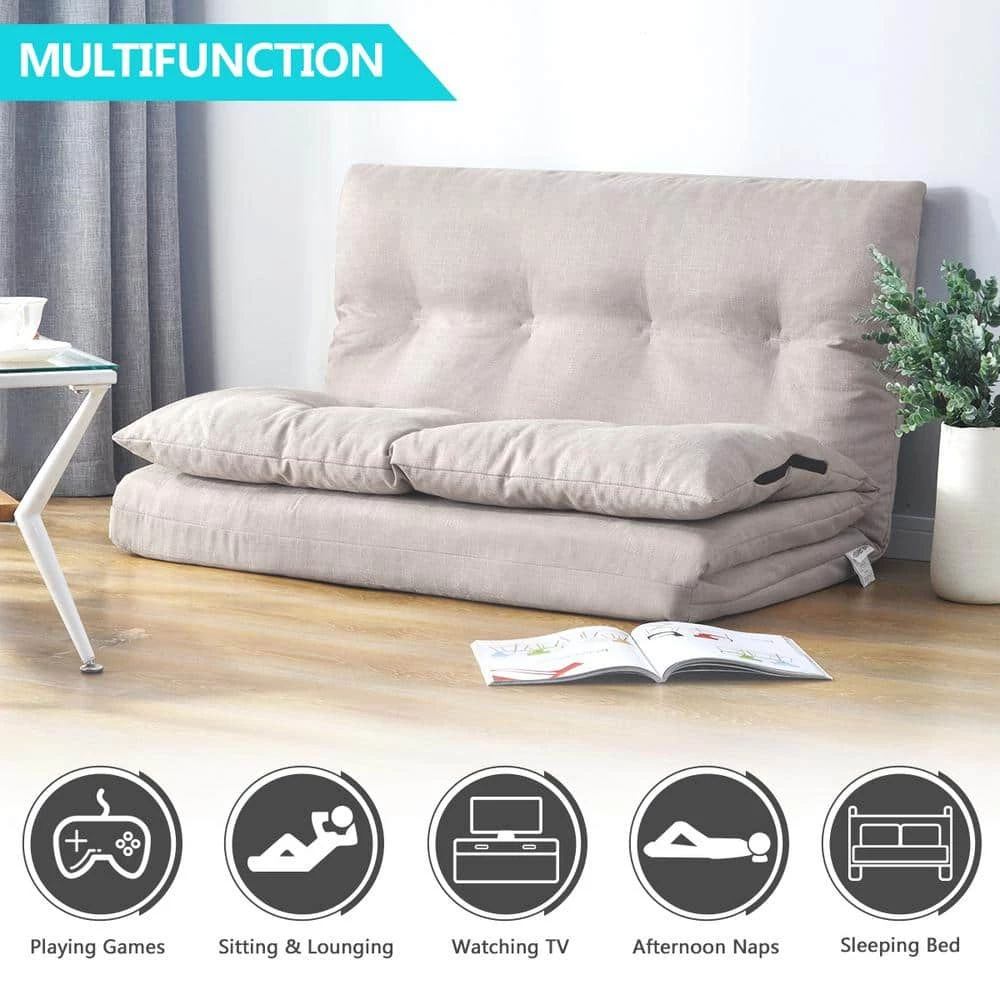 Beige Adjustable Fabric Folding Chaise Lounge Sofa Floor Couch and Sofa by ATHMILE 6 Beige Adjustable Fabric Folding Chaise Lounge Sofa Floor Couch and Sofa by ATHMILE - Image 6