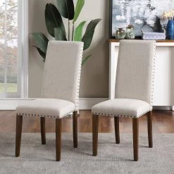 Beige Linen Upholstered Dining Chairs (Set of 2) by ATHMILE -ATHMILE Sales Store beige athmile dining chairs gz b2w20221271 31 1000