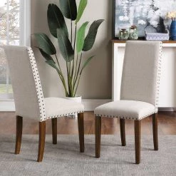 Beige Linen Upholstered Dining Chairs (Set of 2) by ATHMILE -ATHMILE Sales Store beige athmile dining chairs gz b2w20221271 4f 1000