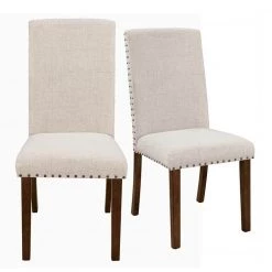 Beige Linen Upholstered Dining Chairs (Set of 2) by ATHMILE