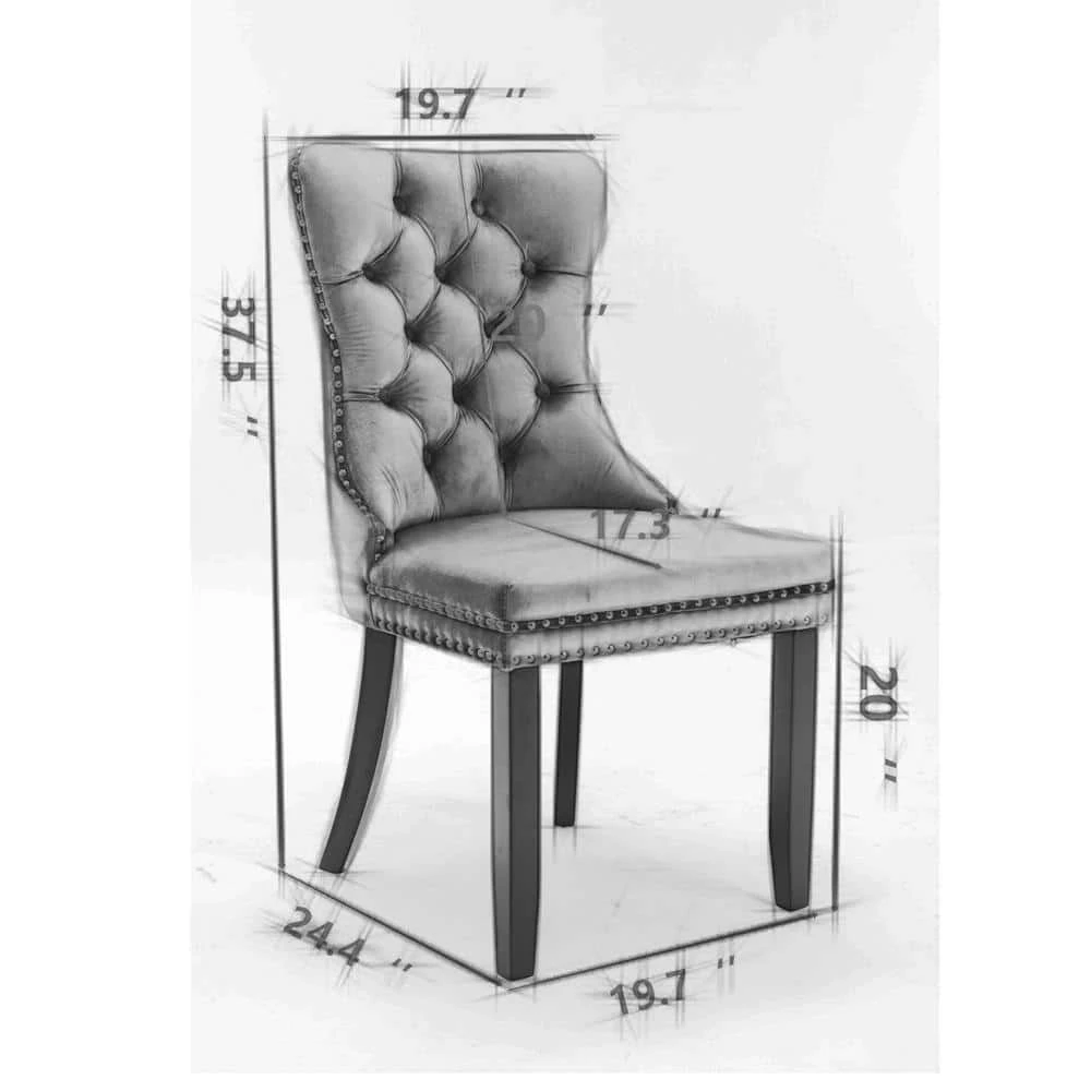 Beige Velvet Upholstered Nailhead Trim Dining Chairs (Set of 2) by ATHMILE 3 Beige Velvet Upholstered Nailhead Trim Dining Chairs (Set of 2) by ATHMILE - Image 3