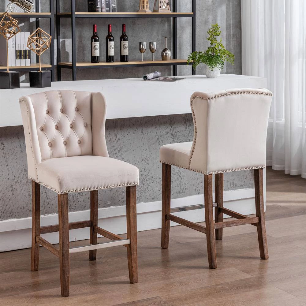 Beige Wingback Breakfast Chairs with Nailhead-Trim (Set of 2) by ATHMILE 9 Beige Wingback Breakfast Chairs with Nailhead-Trim (Set of 2) by ATHMILE - Image 9