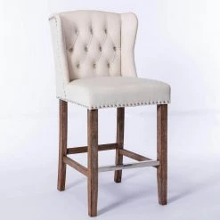 Beige Wingback Breakfast Chairs with Nailhead-Trim (Set of 2) by ATHMILE