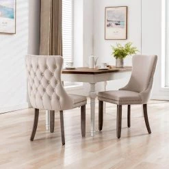 Beige Upholstered Dining Chair with Backstitching Nailhead Trim (Set of 2) by ATHMILE 11 Beige Upholstered Dining Chair with Backstitching Nailhead Trim (Set of 2) by ATHMILE -ATHMILE Sales Store beige athmile dining chairs gz b2w20222154 4f 1000