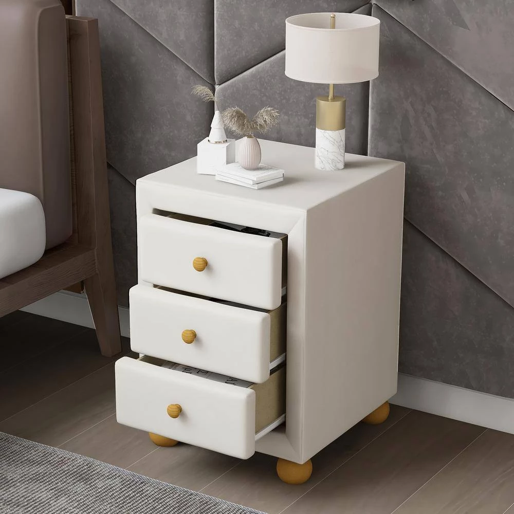 3-Drawers Upholstered Beige Nightstand (17 in. L x 15.7 in. W x 21 in. H) by ATHMILE 9 3-Drawers Upholstered Beige Nightstand (17 in. L x 15.7 in. W x 21 in. H) by ATHMILE - Image 9