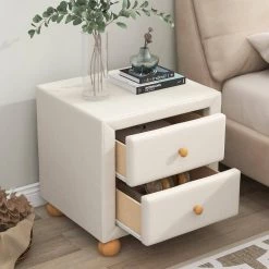 2-Drawers Upholstered Beige Nightstand (20.9 in. L x 18.1 in. W x 18.2 in. H) by ATHMILE 17 2-Drawers Upholstered Beige Nightstand (20.9 in. L x 18.1 in. W x 18.2 in. H) by ATHMILE -ATHMILE Sales Store beige athmile nightstands gz b2w20221700 31 1000