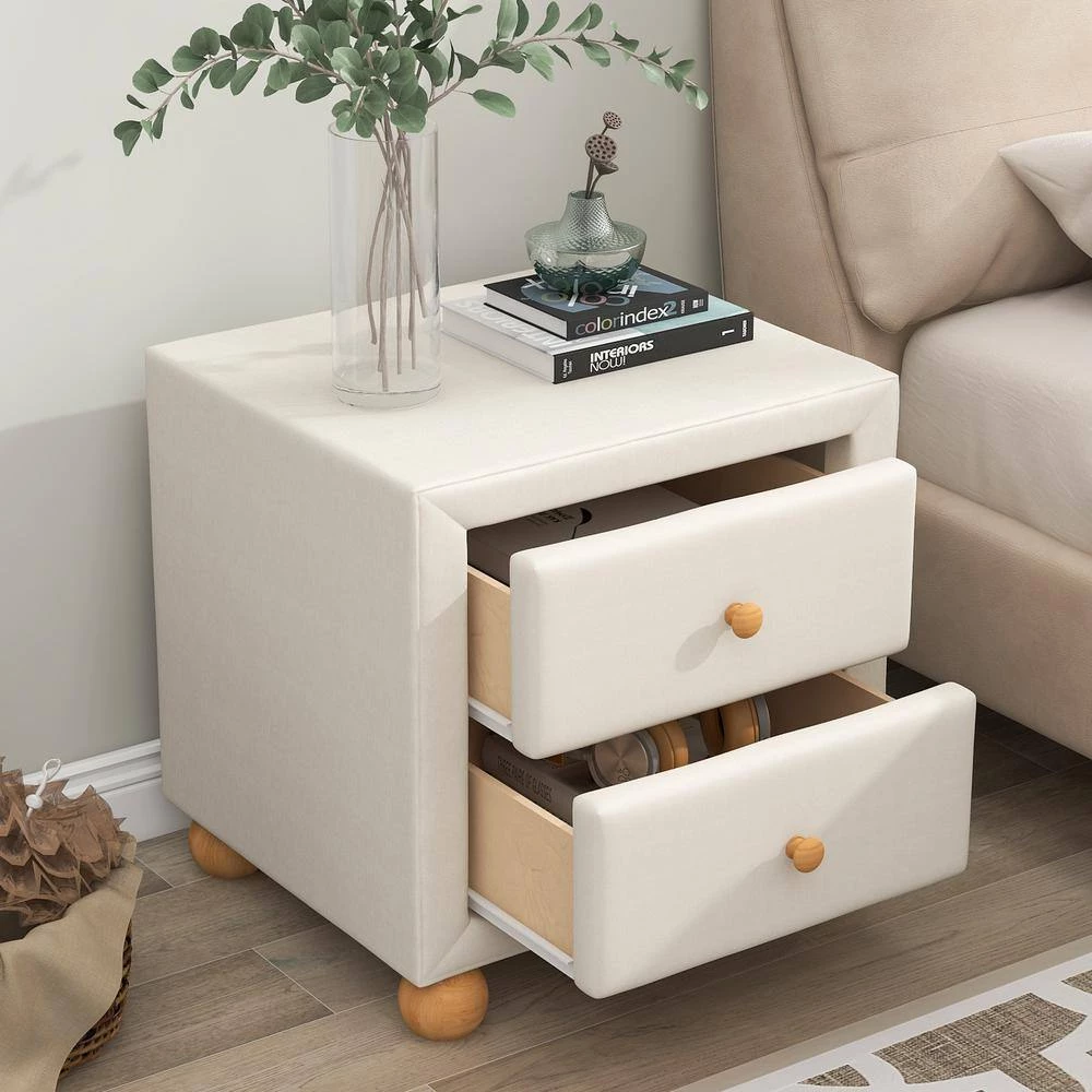 2-Drawers Upholstered Beige Nightstand (20.9 in. L x 18.1 in. W x 18.2 in. H) by ATHMILE 9 2-Drawers Upholstered Beige Nightstand (20.9 in. L x 18.1 in. W x 18.2 in. H) by ATHMILE - Image 9