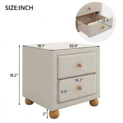 2-Drawers Upholstered Beige Nightstand (20.9 in. L x 18.1 in. W x 18.2 in. H) by ATHMILE 12 2-Drawers Upholstered Beige Nightstand (20.9 in. L x 18.1 in. W x 18.2 in. H) by ATHMILE -ATHMILE Sales Store beige athmile nightstands gz b2w20221700 4f 1000