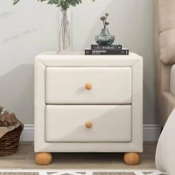 2-Drawers Upholstered Beige Nightstand (20.9 in. L x 18.1 in. W x 18.2 in. H) by ATHMILE 11 2-Drawers Upholstered Beige Nightstand (20.9 in. L x 18.1 in. W x 18.2 in. H) by ATHMILE -ATHMILE Sales Store beige athmile nightstands gz b2w20221700 c3 1000
