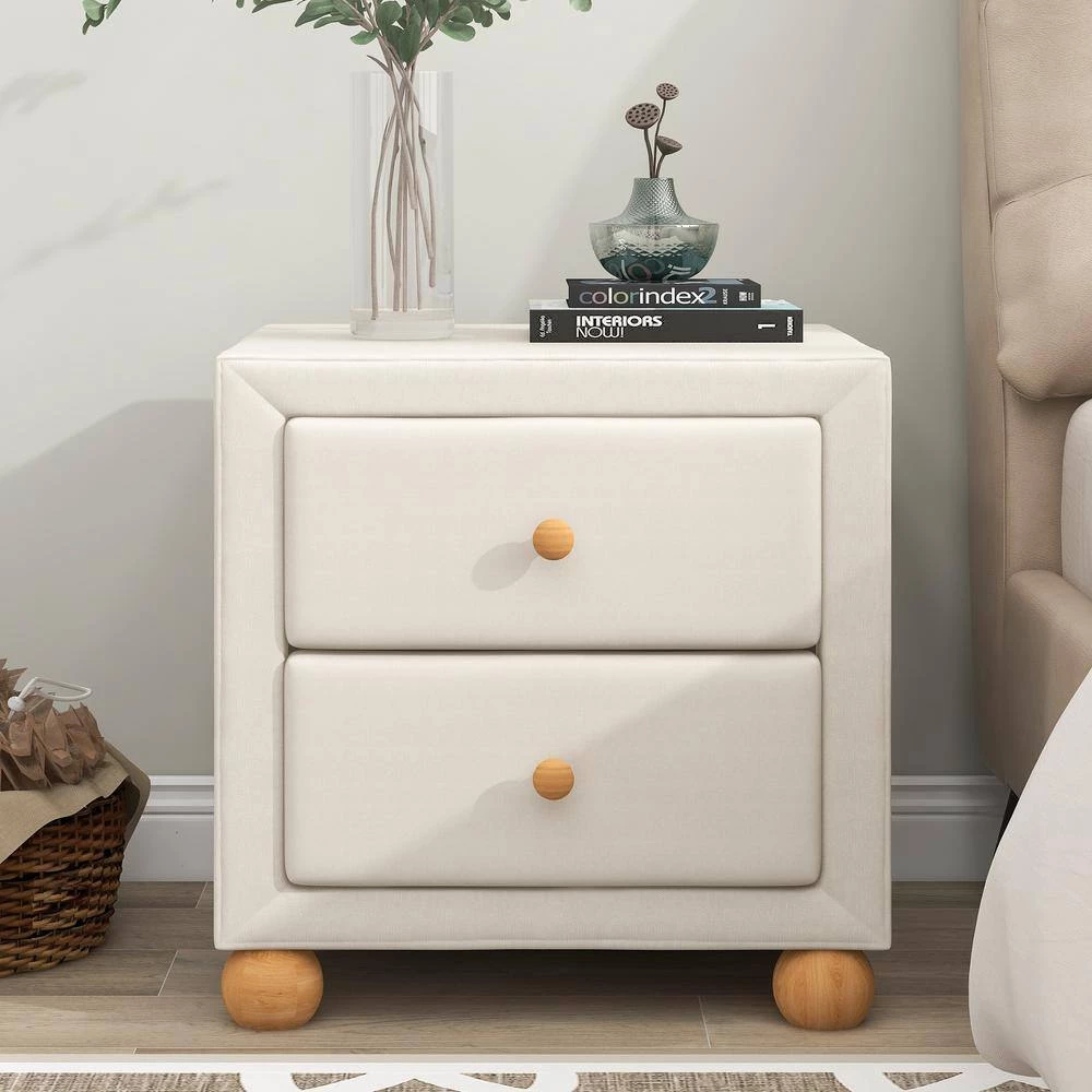 2-Drawers Upholstered Beige Nightstand (20.9 in. L x 18.1 in. W x 18.2 in. H) by ATHMILE 3 2-Drawers Upholstered Beige Nightstand (20.9 in. L x 18.1 in. W x 18.2 in. H) by ATHMILE - Image 3