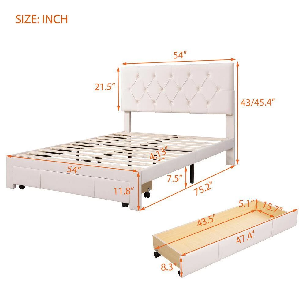 Beige Full Size Velvet Upholstered Platform Bed with a Big Drawer by ATHMILE 4 Beige Full Size Velvet Upholstered Platform Bed with a Big Drawer by ATHMILE - Image 4
