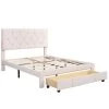 Beige Full Size Velvet Upholstered Platform Bed with a Big Drawer by ATHMILE