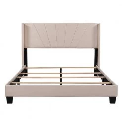 66.7 in. W Beige Wood Frame Queen Platform Bed by ATHMILE