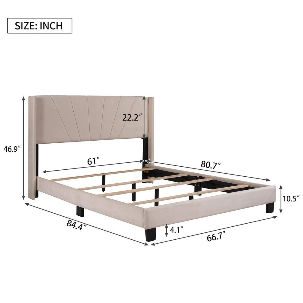 66.7 in. W Beige Wood Frame Queen Platform Bed by ATHMILE 3 66.7 in. W Beige Wood Frame Queen Platform Bed by ATHMILE - Image 3