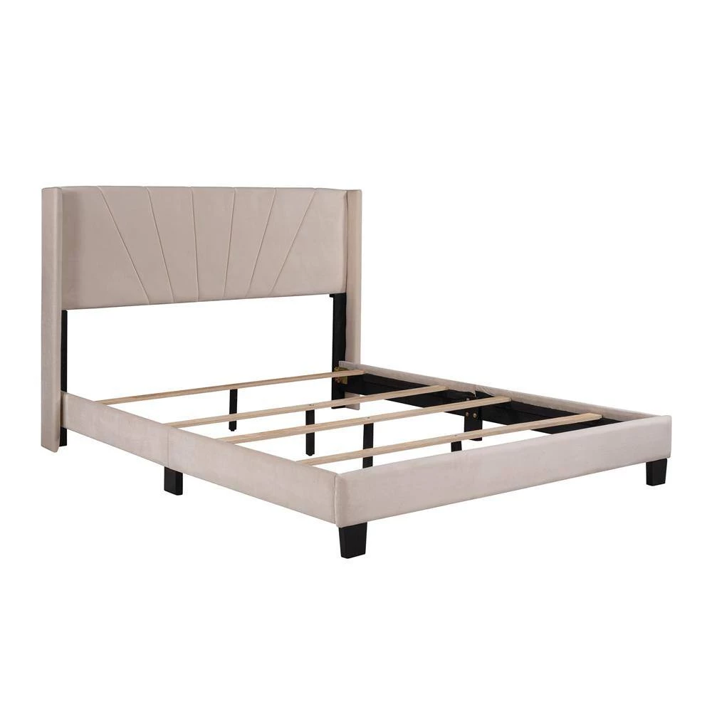 66.7 in. W Beige Wood Frame Queen Platform Bed by ATHMILE 2 66.7 in. W Beige Wood Frame Queen Platform Bed by ATHMILE - Image 2