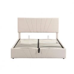 83 in. Beige Queen size Upholstered Platform bed with a Hydraulic Storage System by ATHMILE