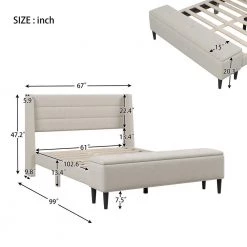 99 in. W Beige Upholstered Storage Bed Frame with Storage Ottoman Bench by ATHMILE -ATHMILE Sales Store beige athmile platform beds gz b2w20222039 4f 1000
