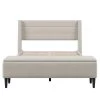99 in. W Beige Upholstered Storage Bed Frame with Storage Ottoman Bench by ATHMILE