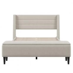 99 in. W Beige Upholstered Storage Bed Frame with Storage Ottoman Bench by ATHMILE