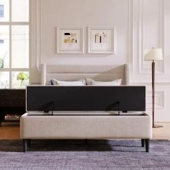 99 in. W Beige Upholstered Storage Bed Frame with Storage Ottoman Bench by ATHMILE -ATHMILE Sales Store beige athmile platform beds gz b2w20222039 c3 1000