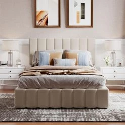 Beige Full size Upholstered Platform bed with a Hydraulic Storage System by ATHMILE 18 Beige Full size Upholstered Platform bed with a Hydraulic Storage System by ATHMILE -ATHMILE Sales Store beige athmile platform beds gz lp000111aaa 76 1000